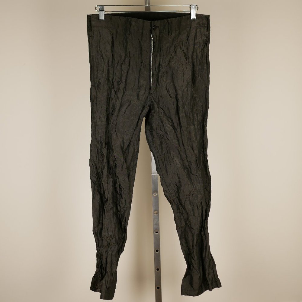Yohji Yamamoto Pour Homme Spring 1999 Runway Crinkled Steel Blend Fabric Pants L